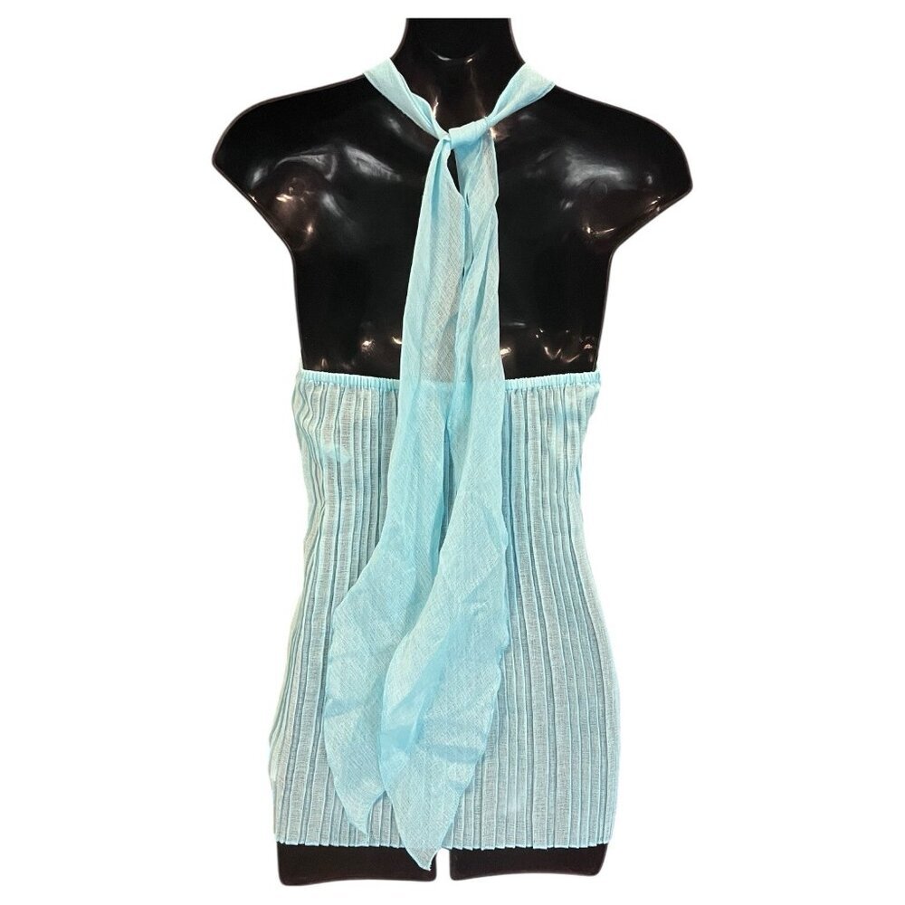 Light Blue Ribbed Halter Neck Top - Picture 2 of 10